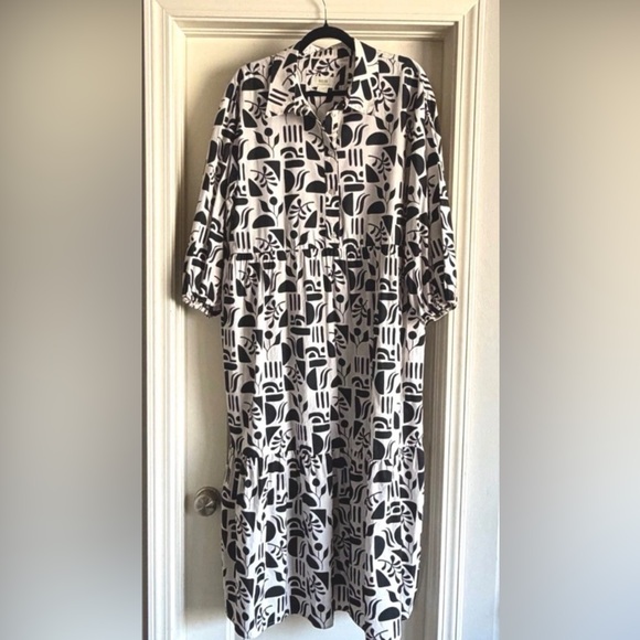 Anthropologie Dresses & Skirts - Anthropologie Maeve The Bettina Tiered Shirt Dress In Black Motif Size XL